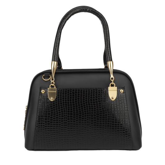 Black leather handbag